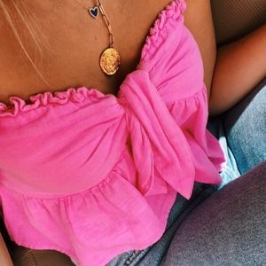 American Eagle Viral Pink Crop Knot Top